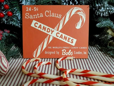 OLD PRIMITIVE SHABBY RETRO VINTAGE STORE STYLE CHRISTMAS CANDY CANES 5 CENT SIGN - Image 1 of 4
