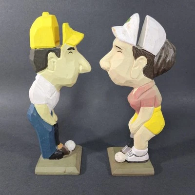 Suporte para óculos de madeira esculpido à mão Peepers homem e mulher golfista conjunto de 2 - Imagem 1 de 4