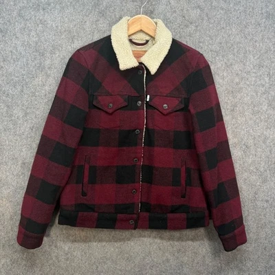 Chaqueta Levis Sherpa para mujer talla UK S roja negra mezcla de lana clásica bombardero camionero Foto 1 de 4