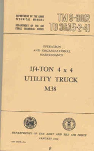 Libro Jeep Willys M38 TM9-8012 Operación y Mantenimiento Organizacional 1/4 Tonelada 4x4 - Imagen 1 de 1