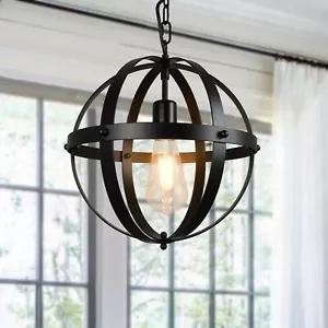Vintage Globe Pendant Hanging Light Matte Black, 1-Light, E26 Base for Kitchen - Picture 1 of 8