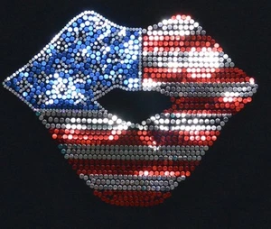 Usa Kiss Bling Sequins No rhinestones transfer Iron On Hot fix applique - Foto 1 di 1