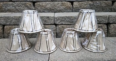 Set of 6 Allen + Roth Satin Brown Stripe Beige Lamp Shades (New) - Image 1 of 4