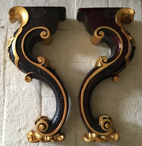 PAIR ~ 19th C Antique French Carved wood Gilt Post Corbel Leg Pedestal ~ PAIR Cover