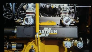 Datsun Metal Logo For Engine 5.5" by 1.5": Black - Picture 1 of 5