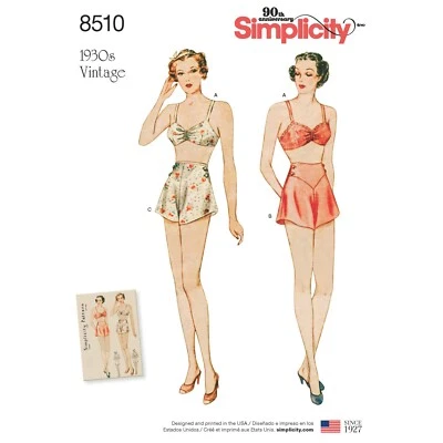 SIMPLICITY 8510 VINTAGE BRASSIERE & PANTS  Sewing Pattern  Sizes 4-12 & 12-20 - Image 1 of 4