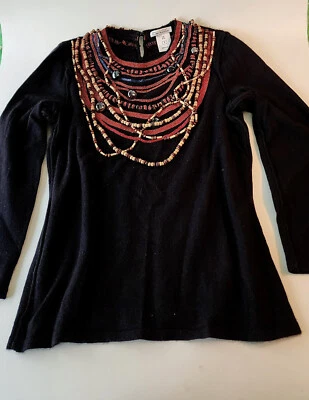 Suéter Vintage Oscar De La Renta Cachemira Bordado y Adornado con Cuentas M Italia Foto 1 de 4