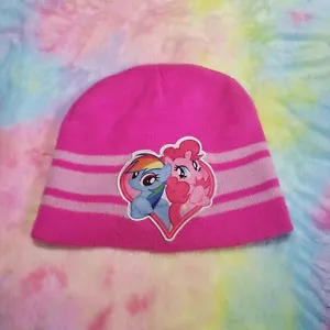 My Little Pony Rainbow Dash Pinkie Pie Beanie Winter Hat Pink Girls Logo Knit - Picture 1 of 8