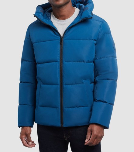 Cappotto tampone con cappuccio Michael Kors da uomo blu trapuntato da $225 taglia S