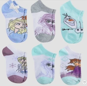 Disney FROZEN II NEW♈Girls 6 pc/No show socks size S/M Purple sparkle/multi - Picture 1 of 1
