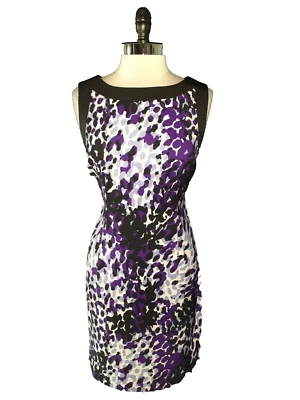RONNI NICOLE Size 12 Sheath Dress Black White Purple Sleeveless Stretch Woven - Image 1 of 4