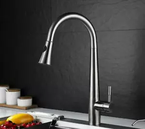 SUS304 Kitchen Sink Faucet Pull Out Nozzle Mixer Bathroom Tap Brushed Nickel - Picture 1 of 6