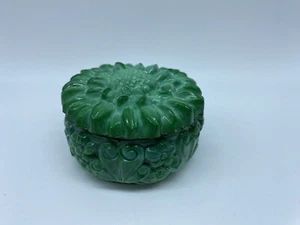 Ciotola, scatola vetro cristallo malachite Bohemia anni 30. Diametro 9,5 cm. - Foto 1 di 6