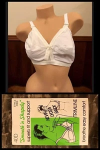 Vintage Bra Support Nylon Wide Strap White Lycra Spandex Smooth 1970s NEW Sz 40D - Picture 1 of 11
