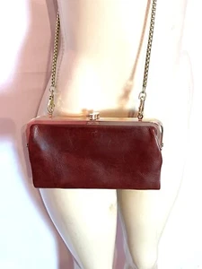 WILL LEATHER GOODS DEEP RED LEATHER WALLET WITH CHAIN CROSSBODY STRAP - Picture 1 of 6