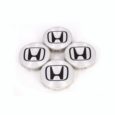 4pc silver black logo aluminum wheel center caps for Honda 1999-2005 Civic 58mm - Image 1 of 3