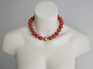 Cadena coral espuma bolas plata 925 hebilla de bola chapada en oro 139,2 g/aprox.46 cm - Imagen 1 de 8