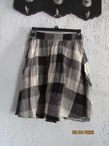 Angie nwt sz S black &tan gauze mini skirt pockets elastic waist too cute - Picture 1 of 5