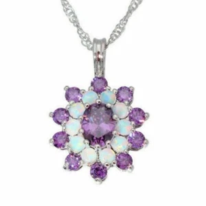2.00 Ct Oval Cut Simulated Amethyst Women's Pendant 14K White Gold Plated - Picture 1 of 5