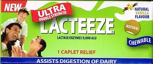 =>PRICE SMASH LACTEEZE ULTRA DOUBLE STRENGTH 40 CHEW CAPLETS, BLOATING&DIARRHEA - Picture 1 of 2