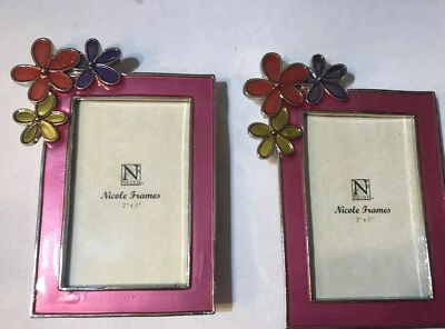 Lote de 2 Mini Marco Nicole Flores Rosa Lugar Tarjeta Boda Fiesta Niña Favores Foto 1 de 3