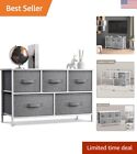Stylish 5-Drawer Dresser With Foldable Fabric Bins And Wood Top - Home Storag...