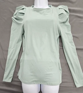 Women Puff Shoulder Long Sleeve T-Shirt Green size Medium - Picture 1 of 8