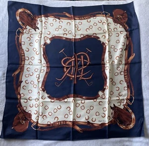 Vtg Polo Ralph Lauren Silk Scarf Polo Equestrian Horses And Horseshoe 35"×35" - Picture 1 of 13