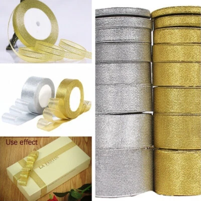 10 Roll/Set Silver/Gold Silk Satin Ribbon Home Decor Gift Wrap Nail Beauty - Image 1 of 4