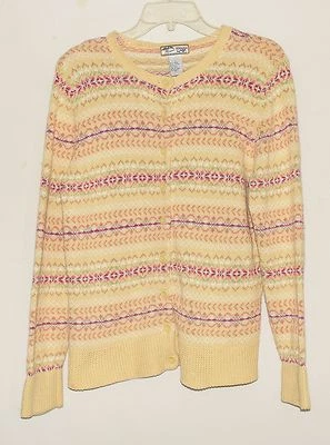 Cárdigan Suéter Mujer Heirloom Collectibles Beige Geométrico Rosa Rayas Talla L Foto 1 de 3