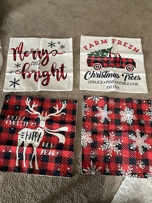 Juego de 4 fundas de almohada decoración navideña 18x18 para sofá sofá arpillera país Foto 1 de 4