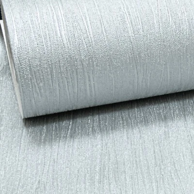 Plain Metallic Silver Grey Shimmer Textured Thick Glitter Vinyl Wallpaper  - Image 1 of 4