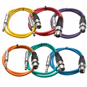 Seismic Audio SEISMIC (6) Colored 1/4" TRS XLR Female 3' Patch Cables - Picture 1 of 4