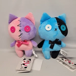 2 Fukuya Patch PatchFriends 8 Zoll rosa/lila & blau schwarz KATZE Mini Plüsch Neu mit Etikett - Bild 1 von 11