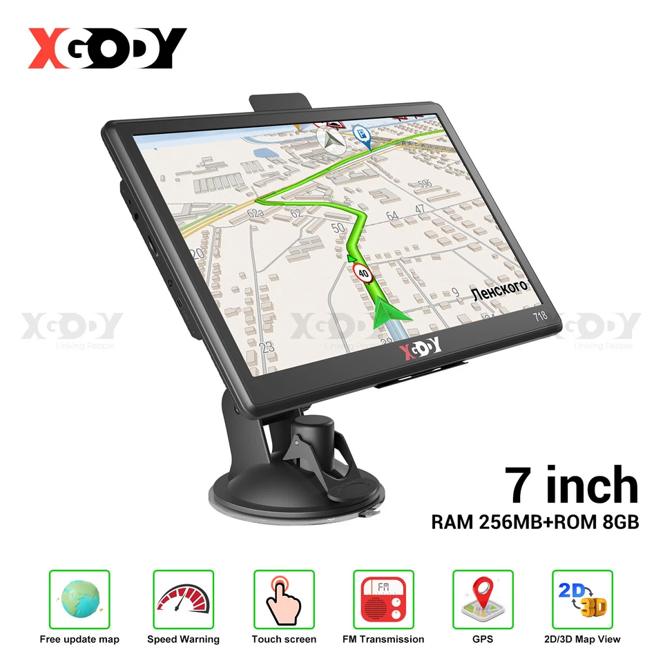 XGODY 7 Zoll GPS Navi PKW LKW Navigationsgerät Navigation  8GB+256MB 3D EU Karte - Bild 1 von 4