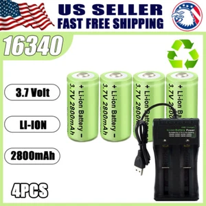 4X CR123A 16340 Battery 3.7V Li-ion Rechargeable Battery And 2 Slot Charger US - Picture 1 of 12