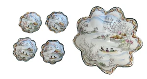 Vintage Japanese Footed Porcelain Bowl Set 5 Pieces - Picture 1 of 10