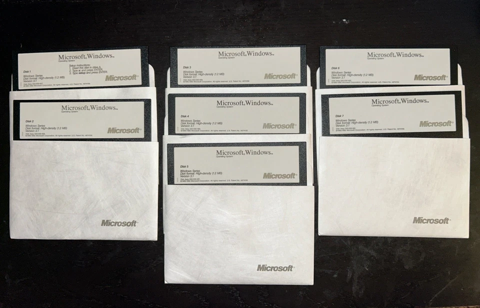 Microsoft Windows Version 3.1 Operating System 7-Disc 5.25" Floppy Disc Set - Image 1 of 1