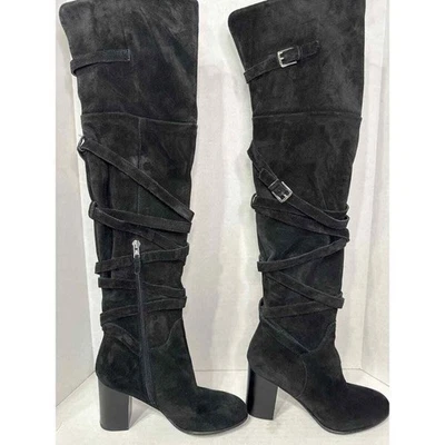 Botas por encima de la rodilla Sam Edelman para mujer talla 9,5 negras de gamuza con tiras Foto 1 de 4