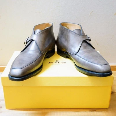 John Lobb Monk 系带踝靴棕色博物馆牛皮男式 7 US8 E — 第 1/4 张图片