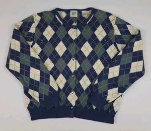 Vintage Gap Multicolor Argyle Pattern Cotton Knit Cardigan Sweater 90s Y2k USA M - Picture 1 of 5