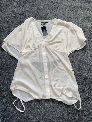 Womens S-Line Shirt, Size Large, Beige, Sheer, Short Sleeve, Lightweight  - Image 1 of 3