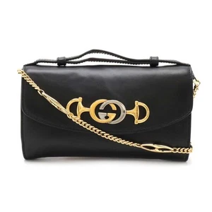 AUTH GUCCI ZUMI CHAIN SHOULDER BAG POCHETTE 2WAY BAG LEATHER BLACK 564718 F/S - Picture 1 of 8