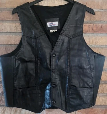 Vtg Baja California Leather Vest Mens Size XL Black Snap Down Made in Mexico - Image 1 of 4