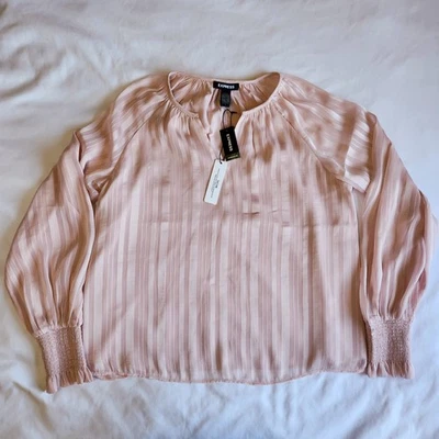 Blusa Top Express Para Mujer Rosa Mediana Ligera Elástica Cuello en V Manga Larga Nueva con Etiquetas Foto 1 de 4