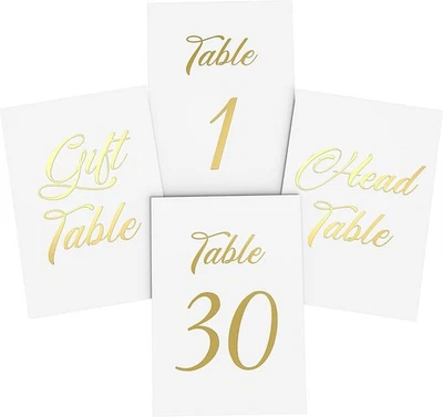 32 números de mesa de casamento de ouro 1-30 - 4x6 cartolina 4"L x 6"H, ouro branco  - Imagem 1 de 4