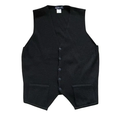 Vintage Faconnable Men’s Sz S Merino Wool Button Up Vest W/pockets Black Ribbed - Image 1 of 4