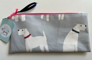 Terrier Hunde Federmäppchen in Wachstuch rosa Reißverschluss marine Bandzug Handarbeit - Bild 1 von 6