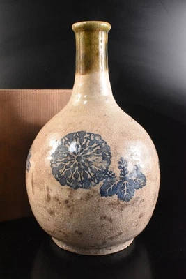 S3056: Jarrón de flores japonés antiguo con pintura de flores Seto-ware, automático con caja firmada Foto 1 de 4