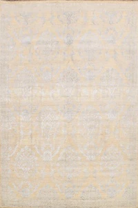 Hand-Knotted Beige Modern Oriental Area Rug 9x12 Ft Living Room Wool & Silk Rug - Picture 1 of 21